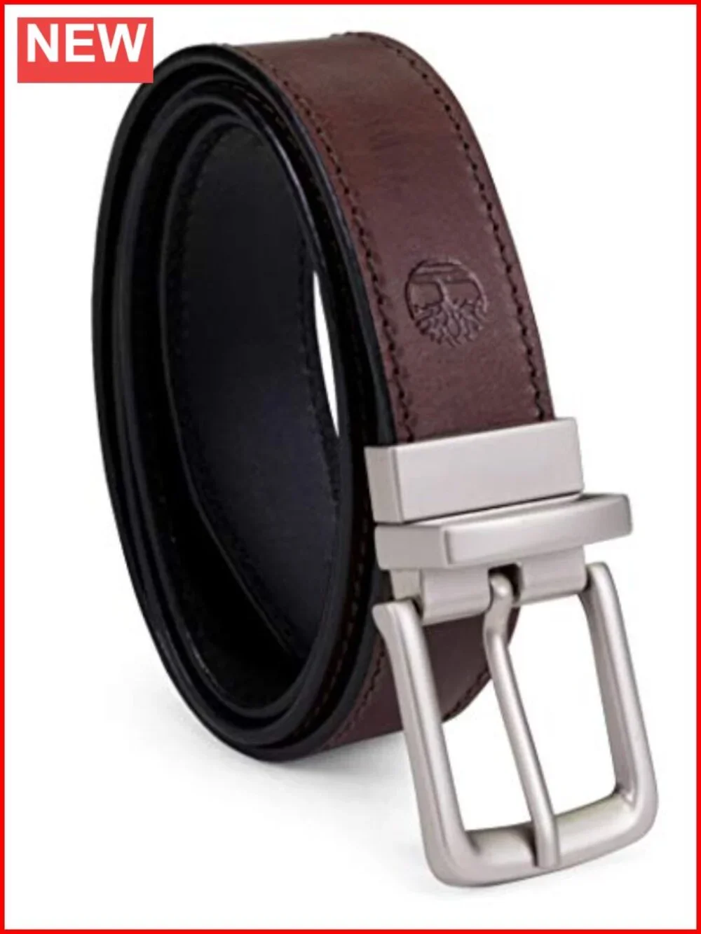 Reversible Leather Belt with Silver Buckle - Feathered Edge, Casual